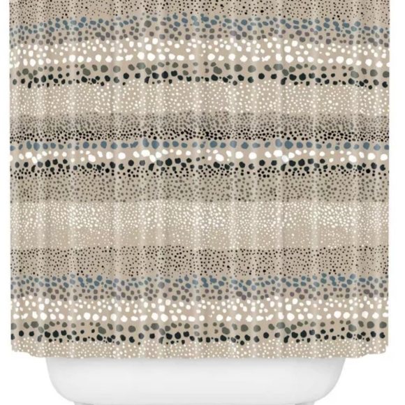 Multicolored Washable Fabric Shower Curtain-Taupe/Black/Gray/White/Blue-72x72 - Picture 2 of 5